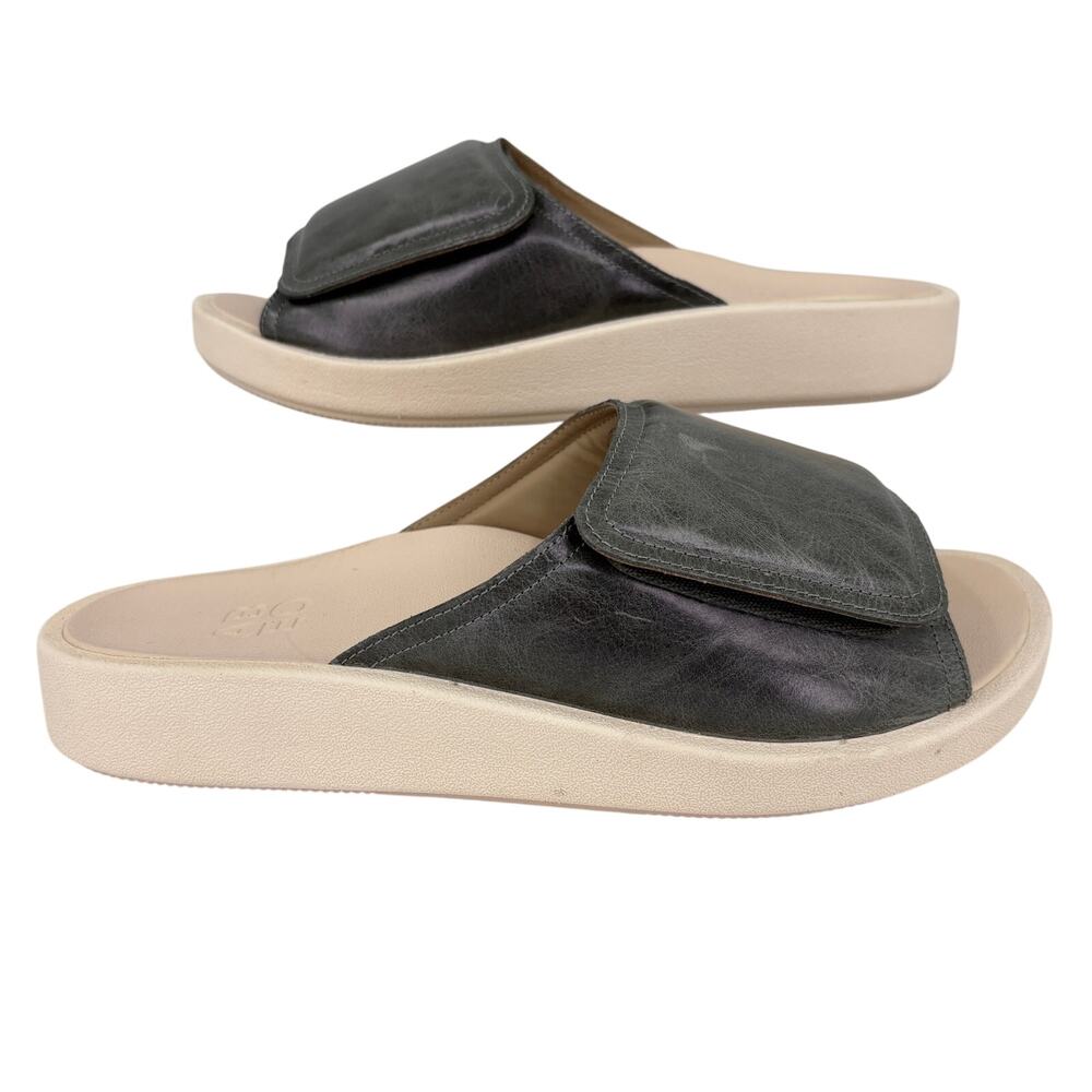 Abeo Paige Platform Slide Sandals Womens Size 10 Gray Leather Orthotic Comfort